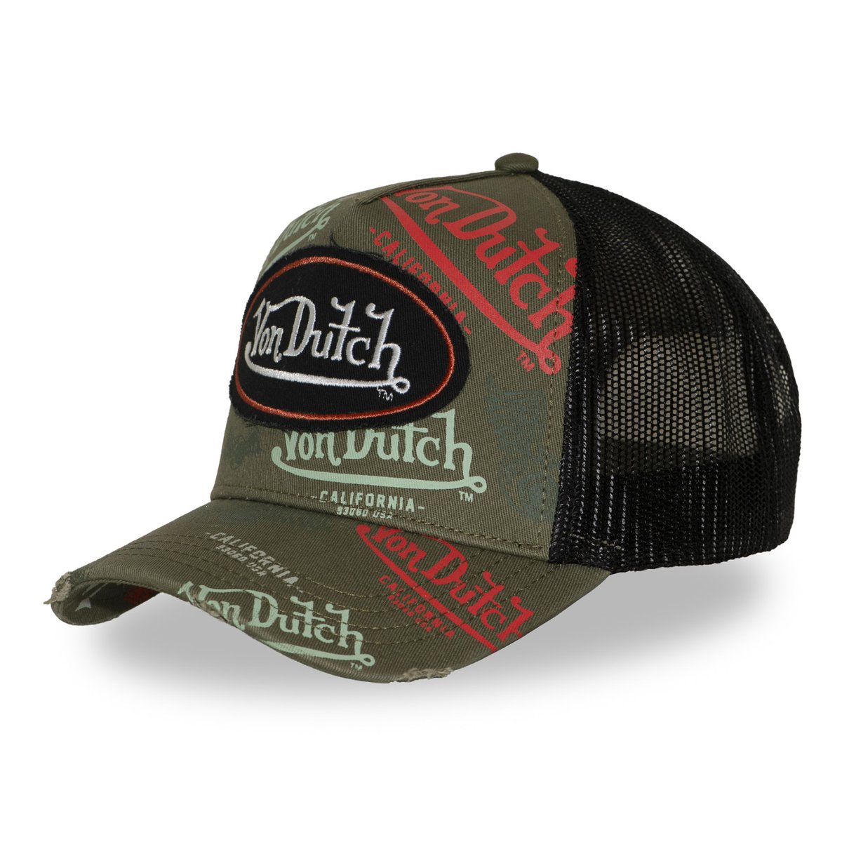Casquette Trucker Cafe kaki/rouge/vert/noir, VON DUTCH