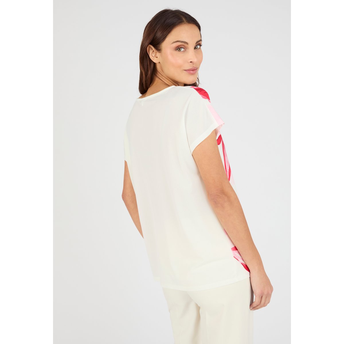 T-shirt crêpe imprimé devant rouge fleuri, DAMART