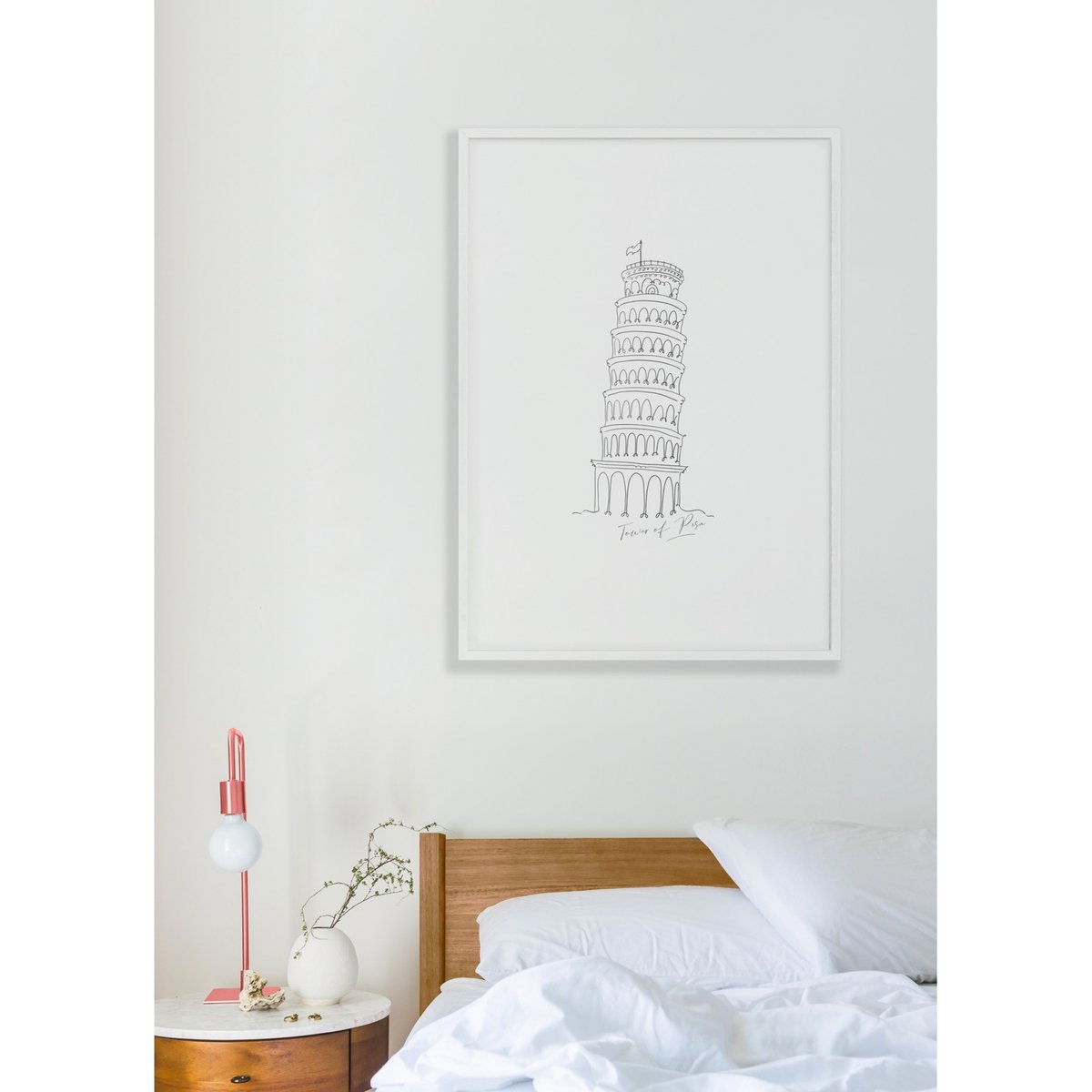 Affiche Line Art Tour de Pise blanc, L'AFFICHERIE