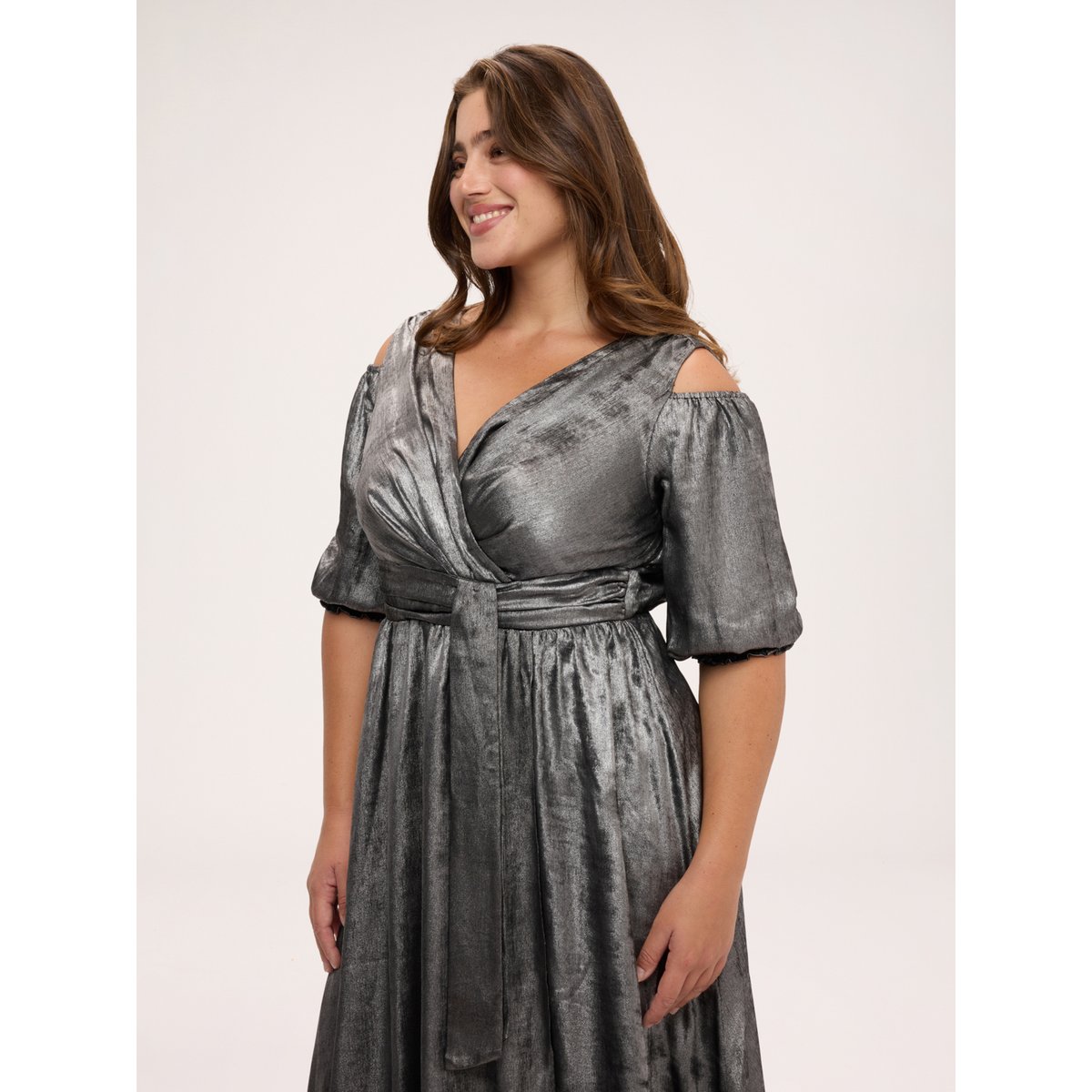 Robe croisée avec cut out gris, FIORELLA RUBINO