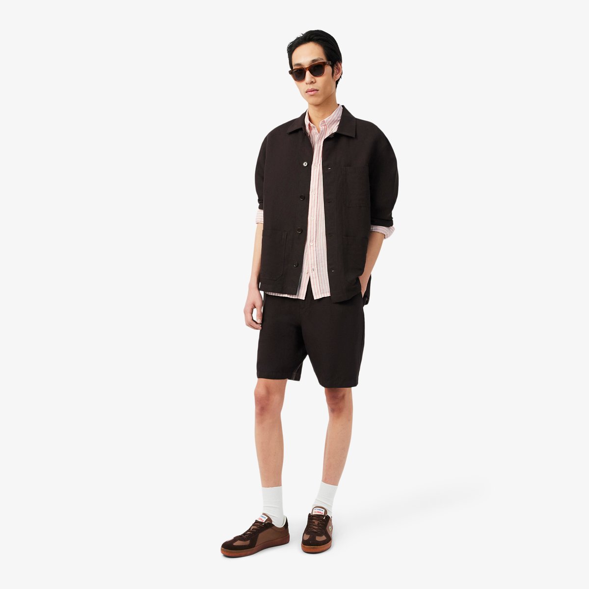 Chemise regular fit en lin rayée rose-tim, LACOSTE
