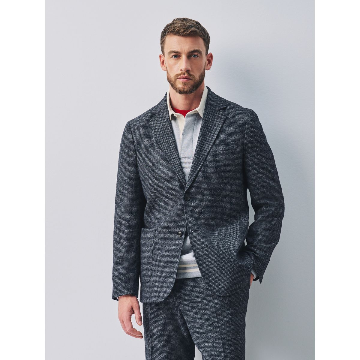Veste de costume ajustée en tissu bouclé bleu marine, NEXT