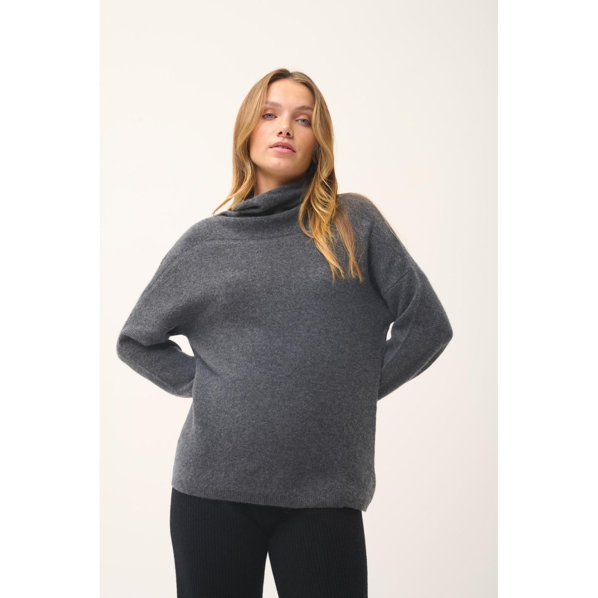 Pull Col Roulé Anthracite Chiné Blantyre gris chiné, JUST CASHMERE
