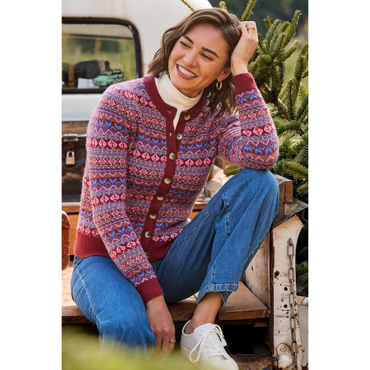 Cardigan Fair Isle Jours d'Automne rouge, JOE BROWNS