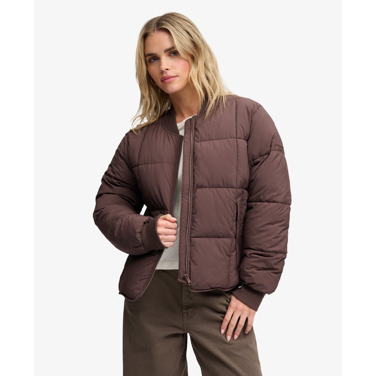 Veste Matelassée Large Box marron grain de café, SUPERDRY