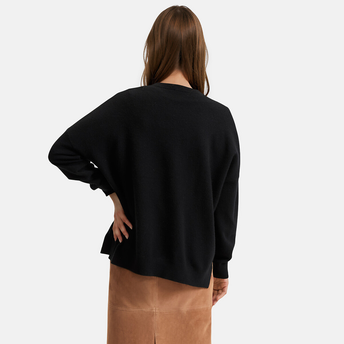 Pull ample en cachemire à col rond noir, LA REDOUTE COLLECTIONS