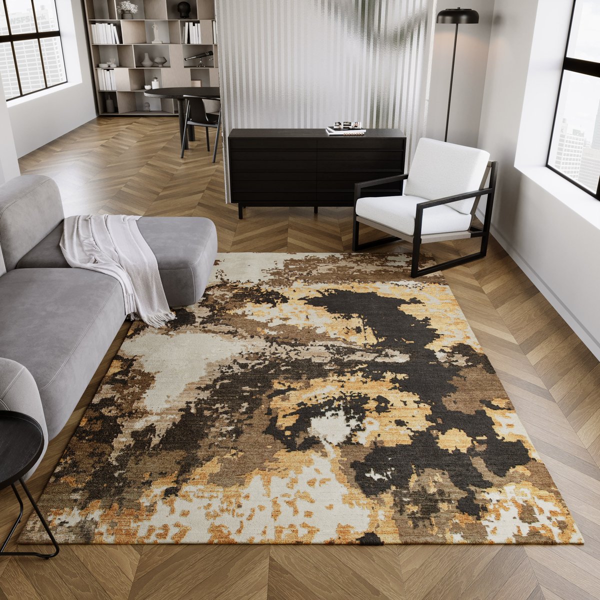 Tapis en laine et viscose à relief , Manhattan or, ESPRIT