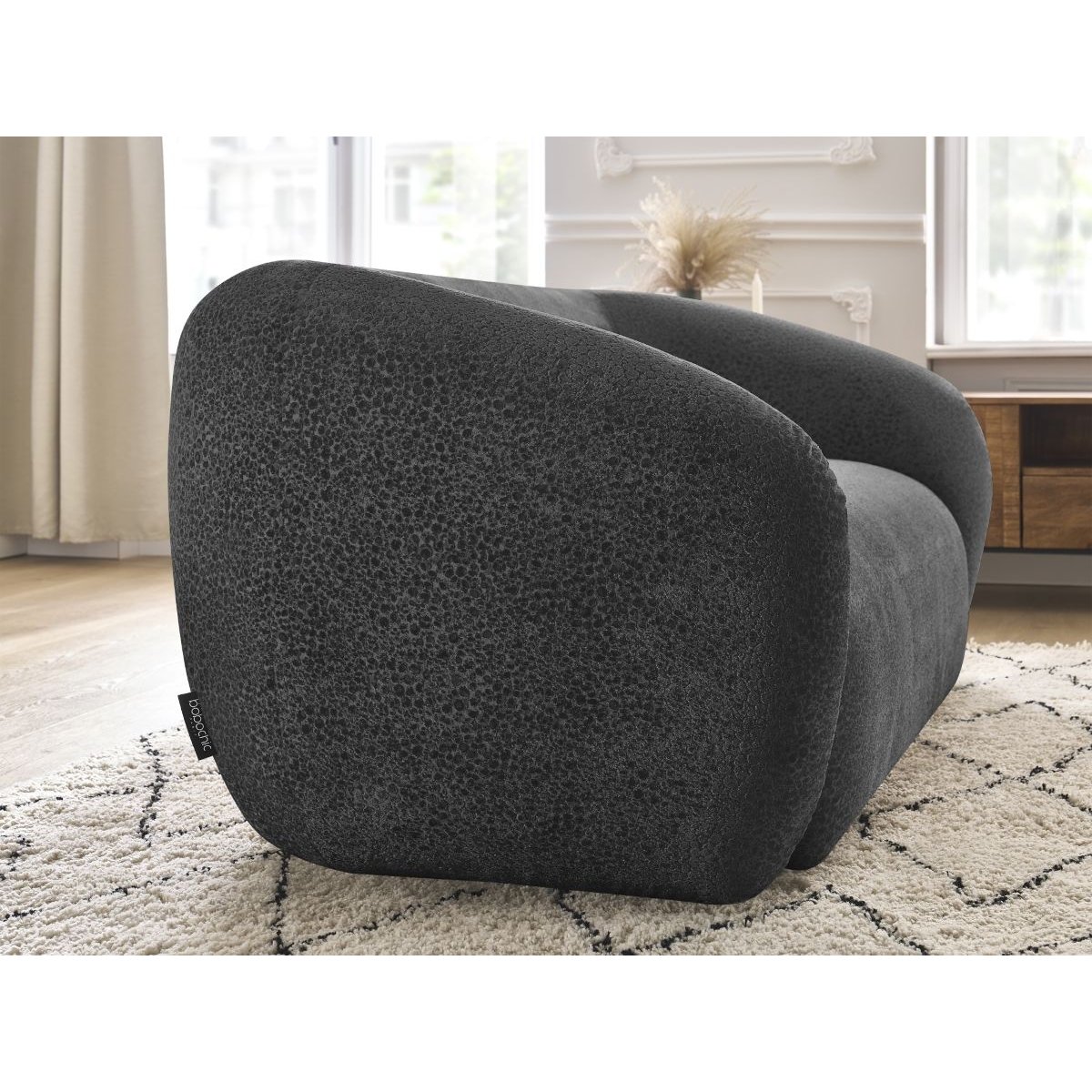 Canapé droit fixe 2 places en tissu texturé, CELINE gris foncé, BOBOCHIC