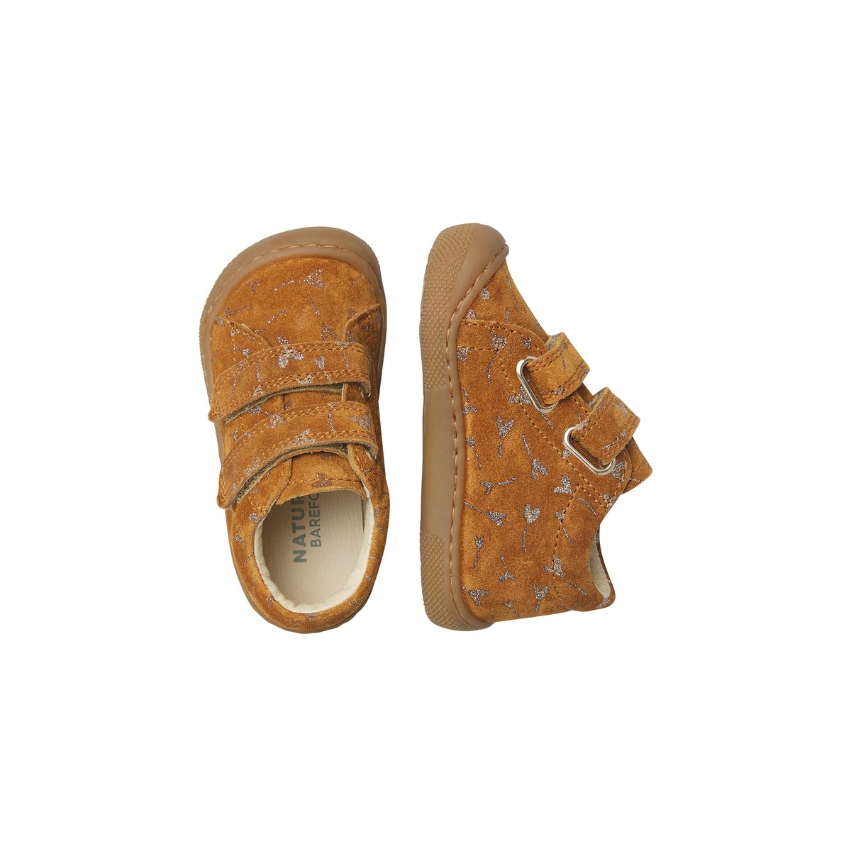 Chaussures barefoot en cuir et en daim BAREFOOT AMUR VL marron clair-platine, NATURINO