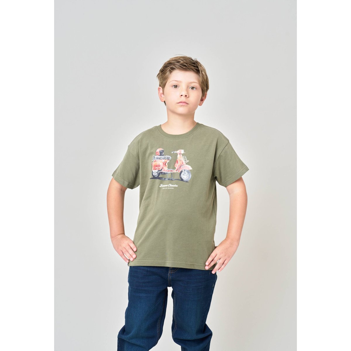 T-shirt regular garçon en 100% coton avec imprimé scooter vintage JUICY khaki, DEELUXE