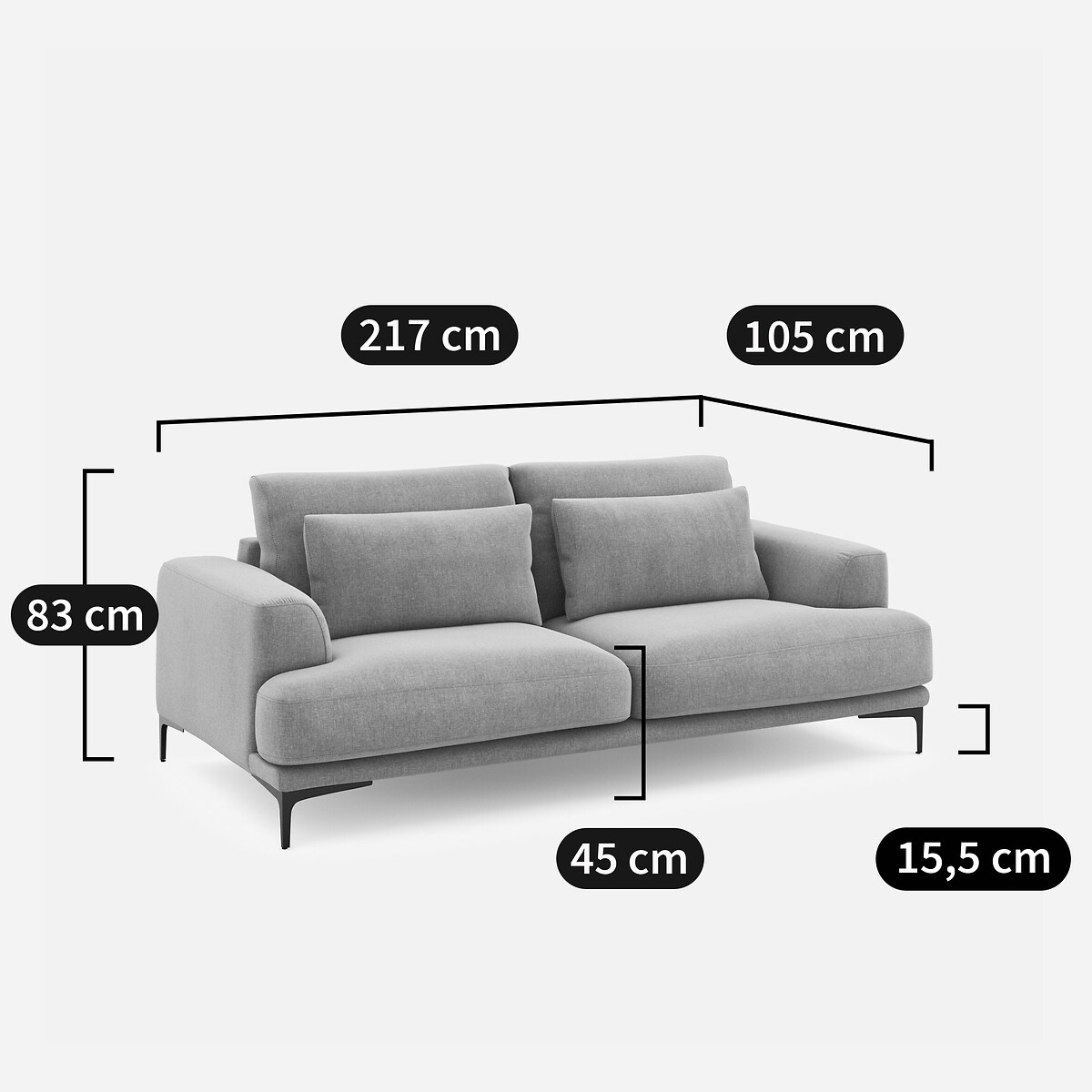 3-Sitzer-Sofa aus Chenille-Velours, Marsile basalt, AM.PM