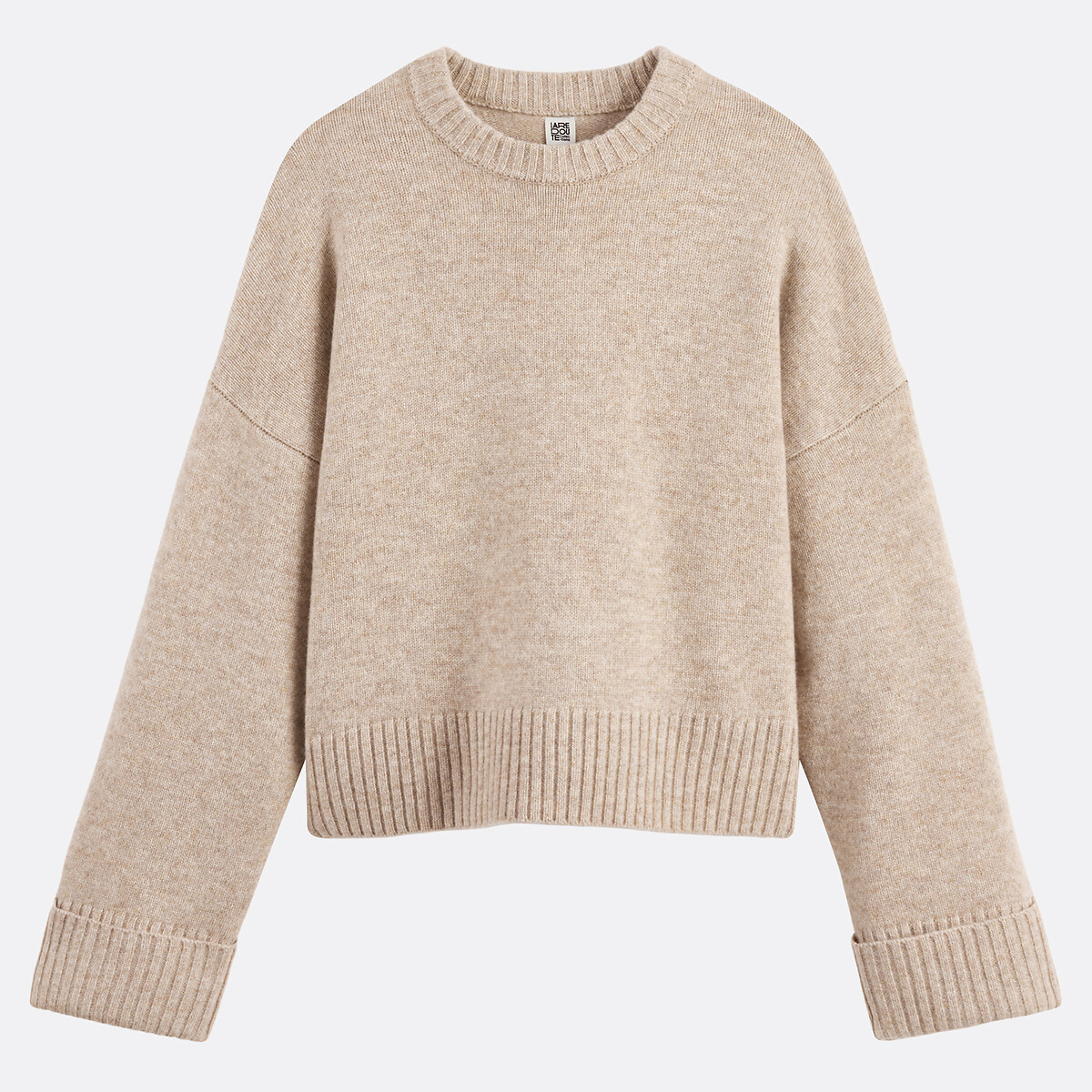 Camisola de lã, gola redonda, malha grossa bege mesclado, LA REDOUTE COLLECTIONS