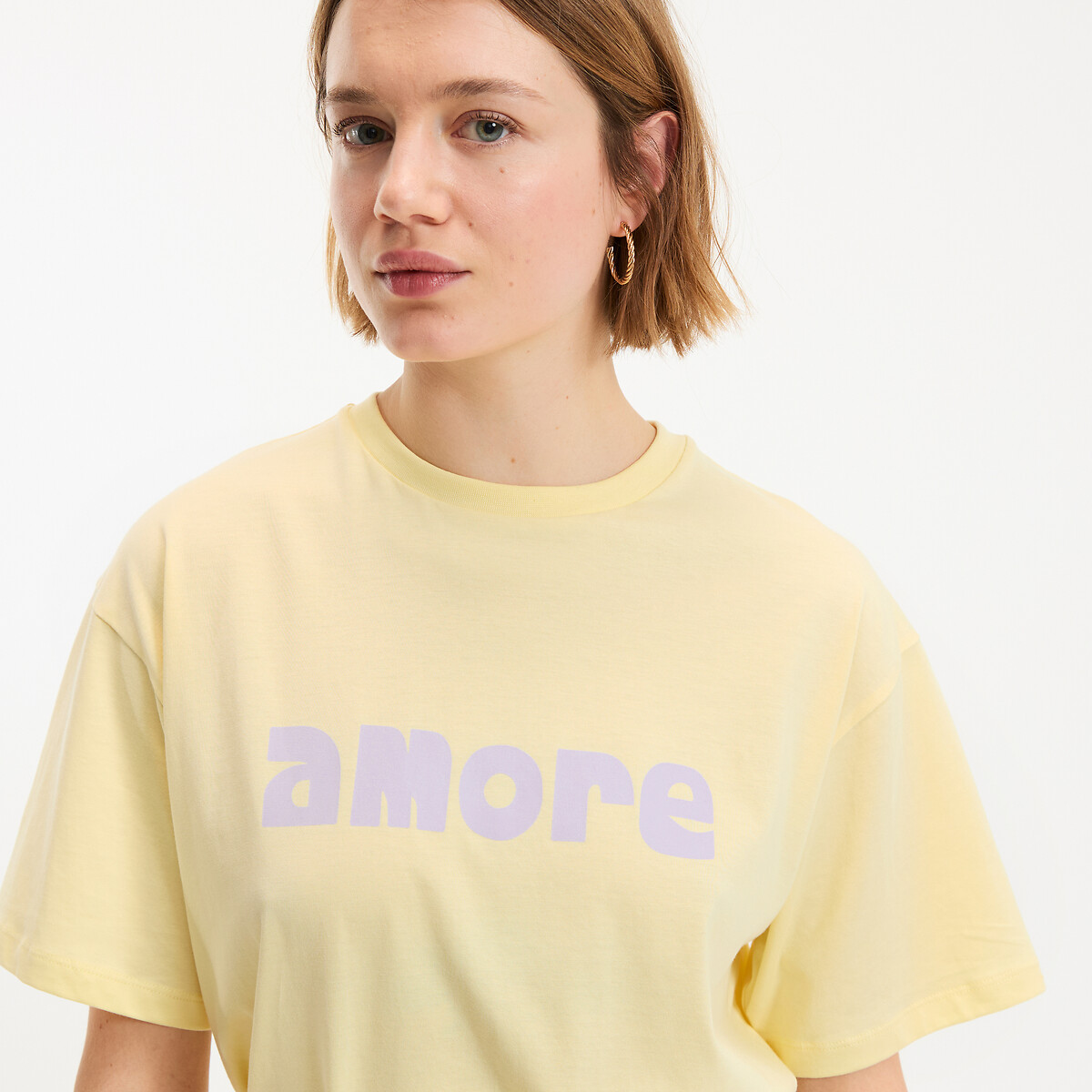 T-shirt à message, col rond, manches courtes jaune, LA REDOUTE COLLECTIONS