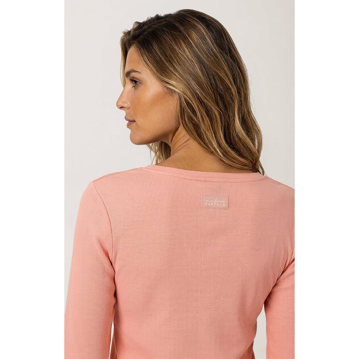 Tee-shirt manches longues en jersey de coton et modal couleur unie Coralie corail, ARTHUR