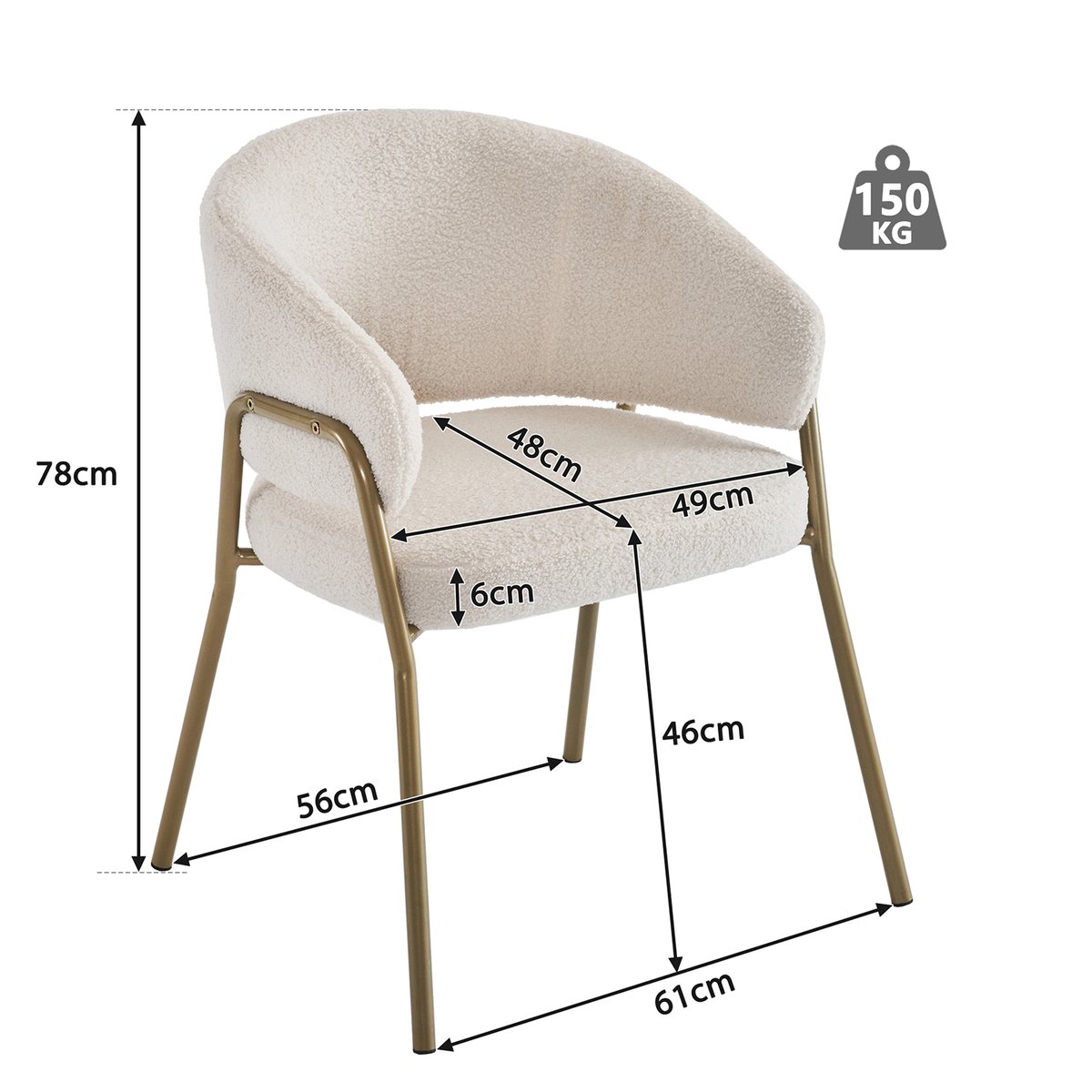Chaise de salle à manger fauteuil modernes en bouclette, JERRIES blanc, MEUBLES COSY
