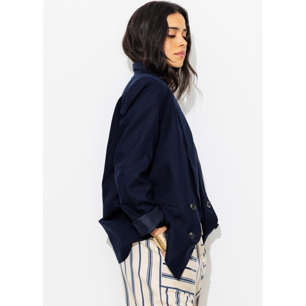 Veste de tailleur lin mélangé marine, PROMOD