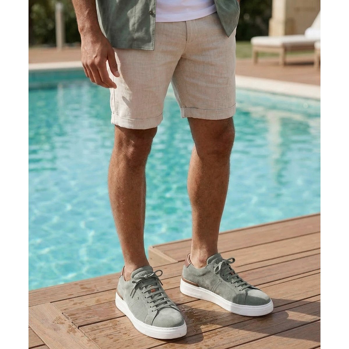 Sneakers daim RIVA vert amande, FINSBURY
