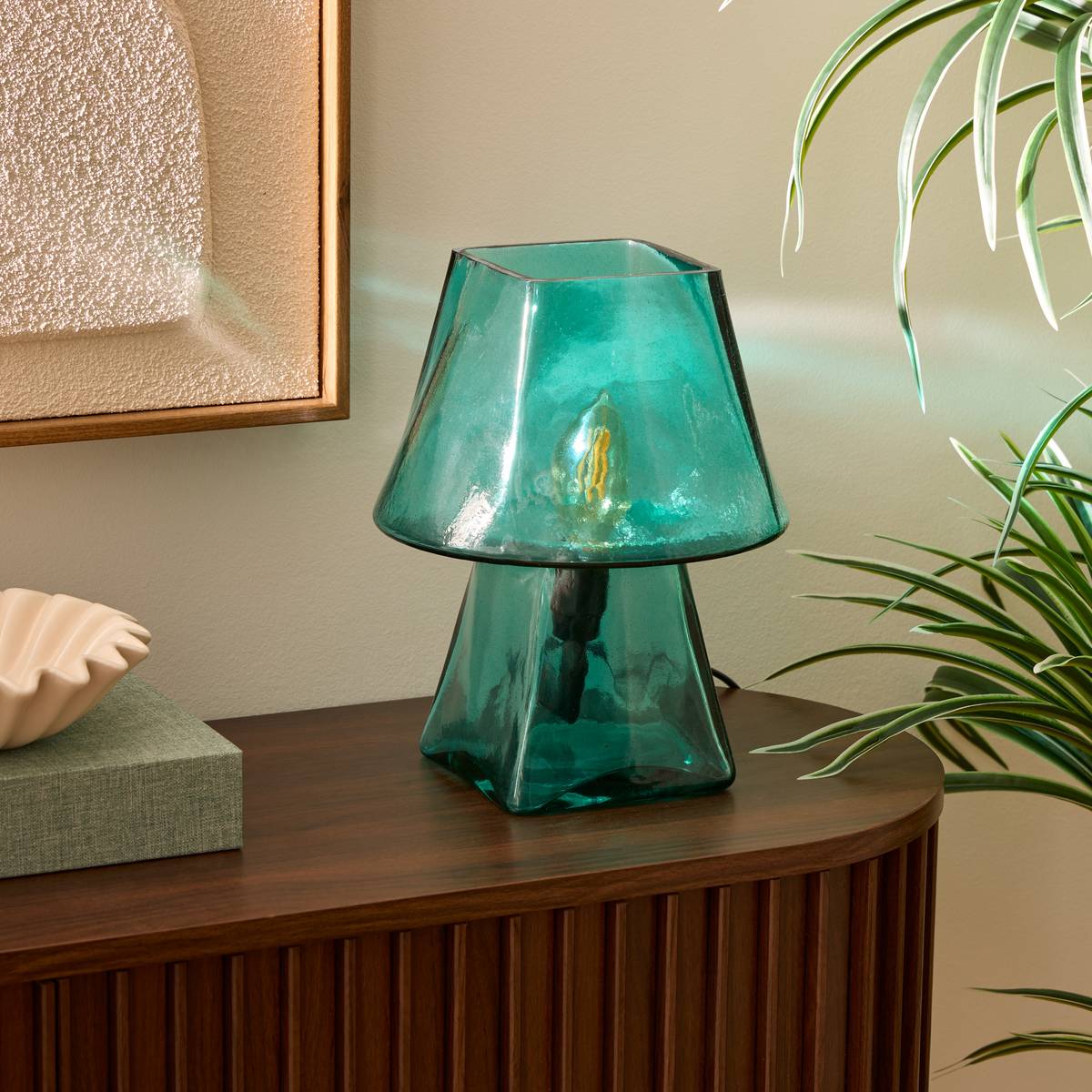 Lampe champignon en verre ELITA bleu, ATMOSPHERA