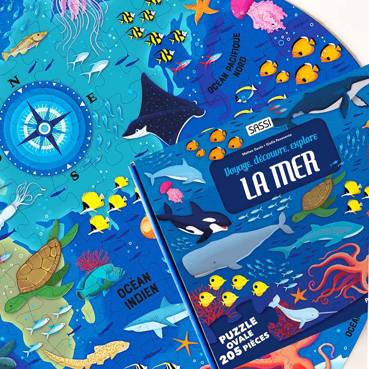 Puzzle & Livre - Voyage, découvre, explore, La mer bleu, SASSI