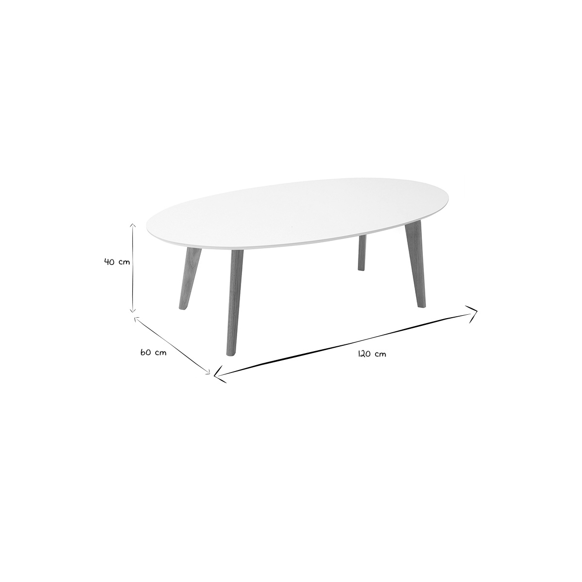 Table basse ovale scandinave blanc et bois clair chêne L120 cm EKKA blanc, MILIBOO