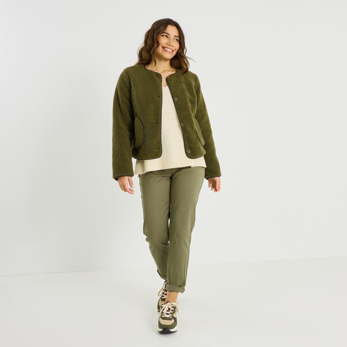 Pantalon chino uni vert kaki, GRAIN DE MALICE