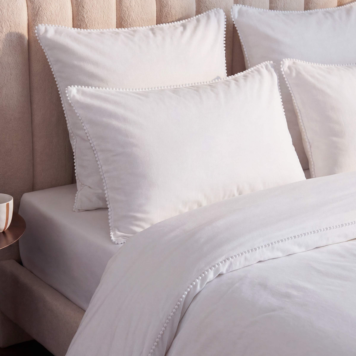 Parure housse de couette percale de coton avec 2 taies 50x70 cm PIUMMI blanc/blanc, SENSEI MAISON