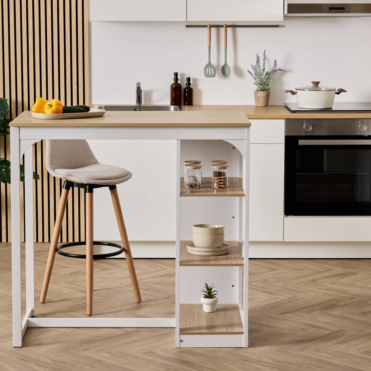 Table de bar 2 places avec rangements EAT UP blanc, 5FIVE SIMPLY SMART