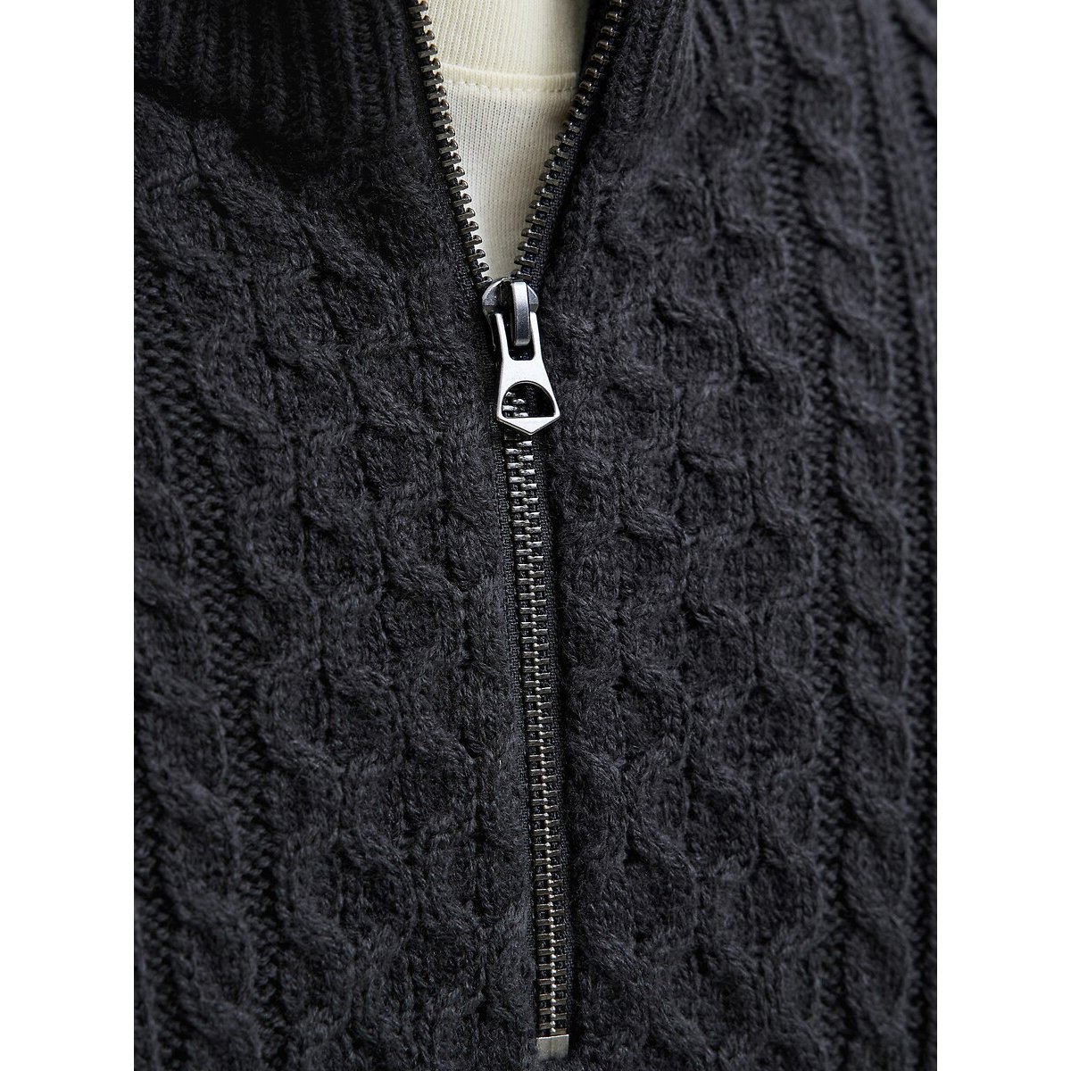 Pull maille torsadée demi zippé marine, JACK & JONES
