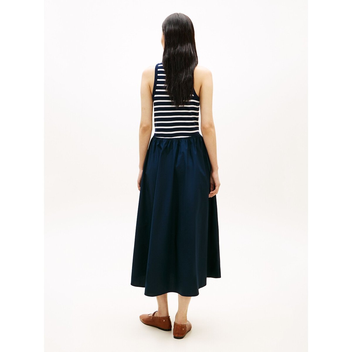 Midi Dress with Striped Top and Poplin Skirt navy/ecru, TOMMY HILFIGER