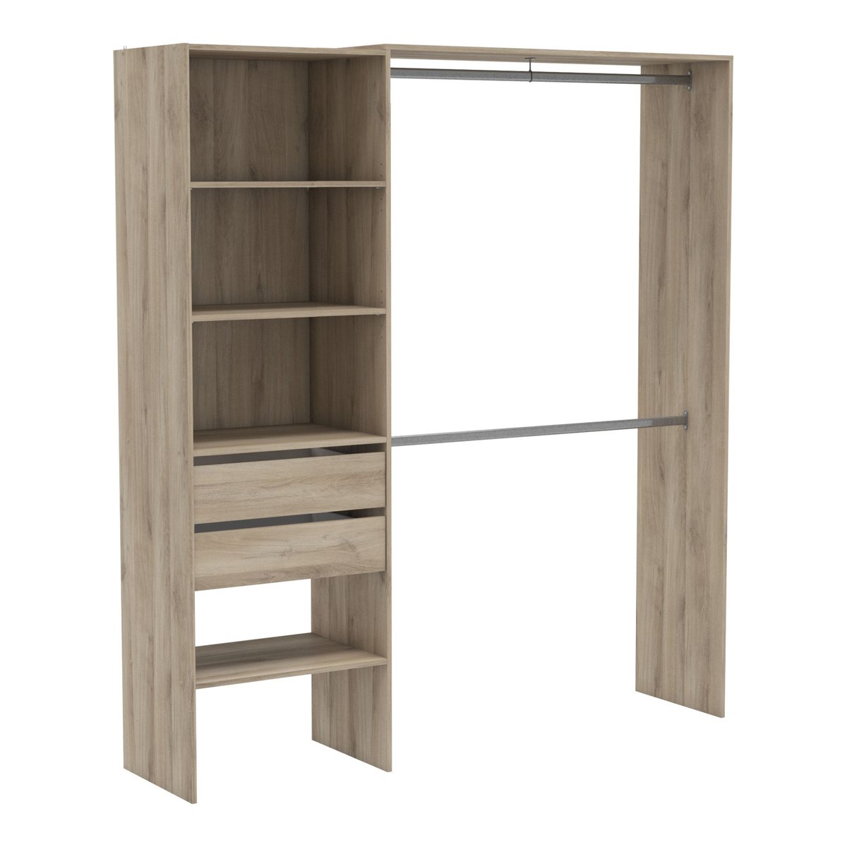 Dressing modulable avec étagères et tiroirs bois clair, TERRE DE NUIT