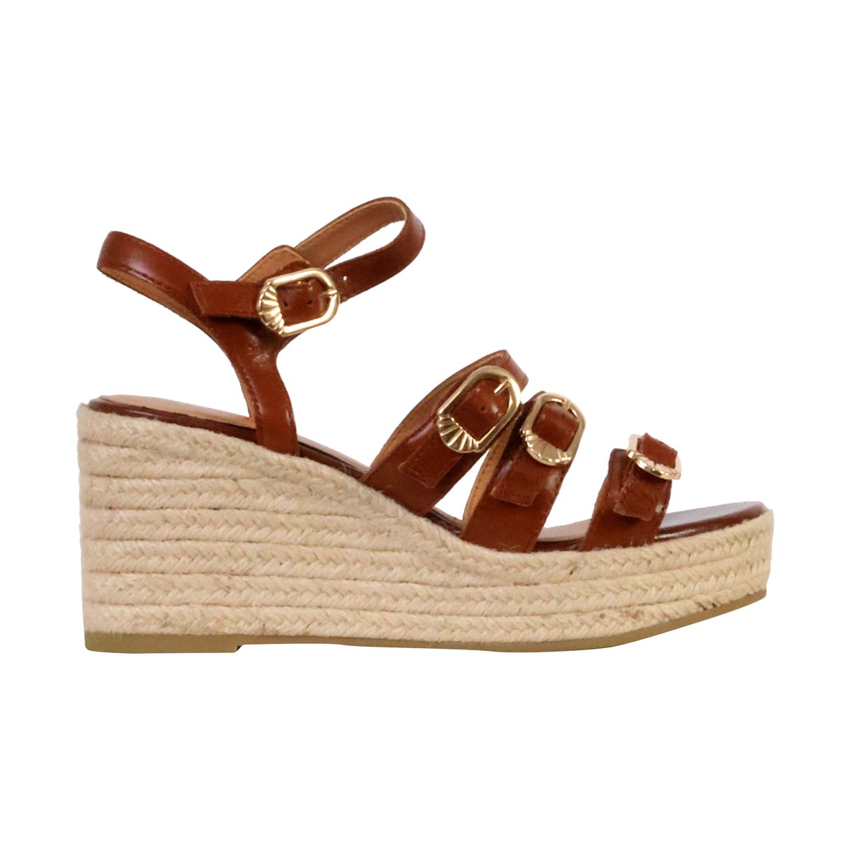 Sandales Compensées Cuir Talia cognac, EMILIE KARSTON