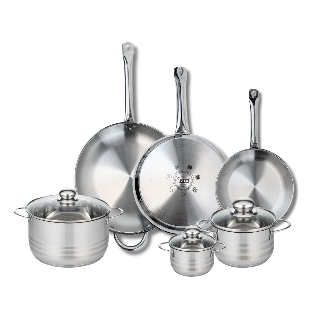 3 poêles 24/28/32cm + 3 faitouts 12/16/20cm PROFI BRILLANT gris, ELO