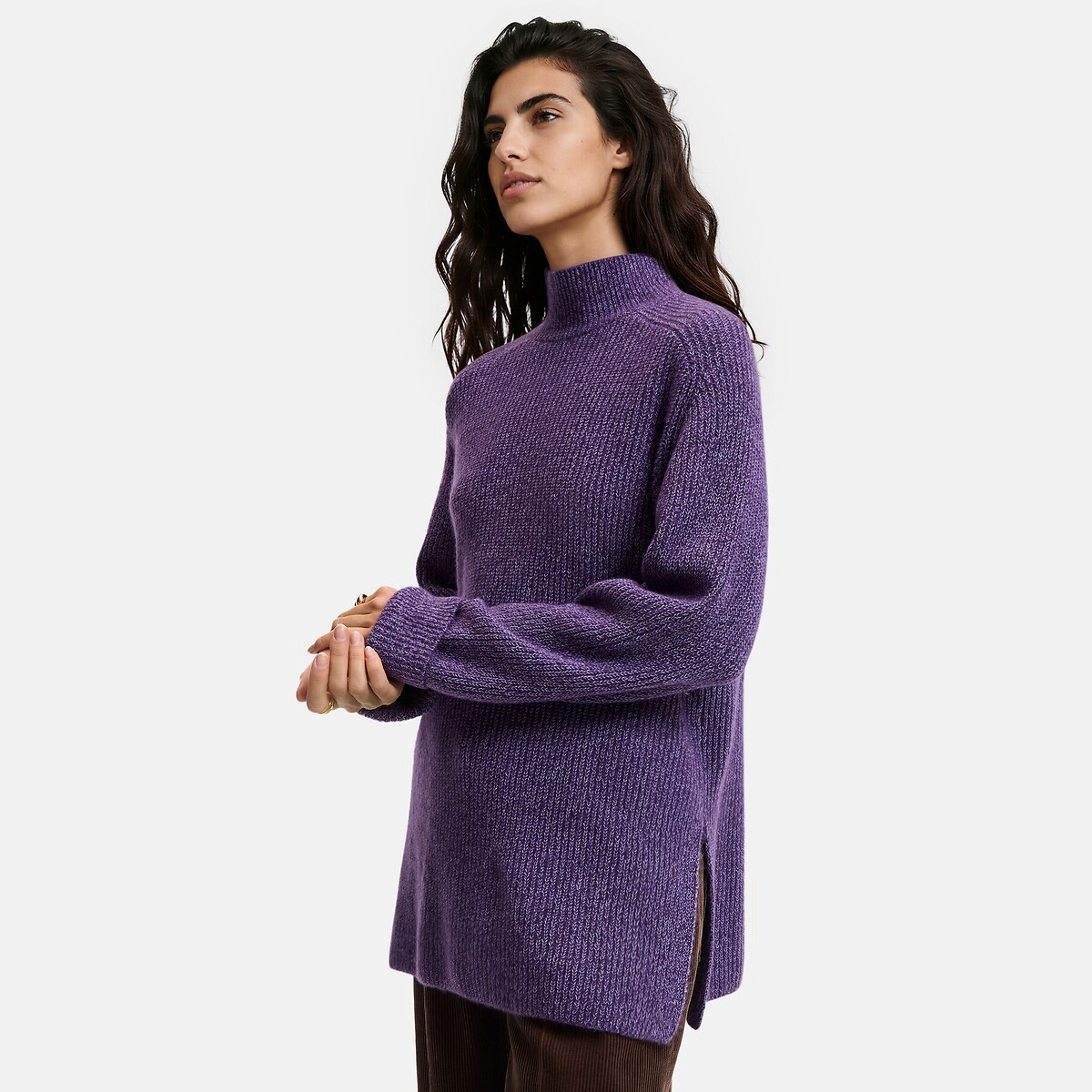 Pull long côtelé à col montant violet, LA REDOUTE COLLECTIONS