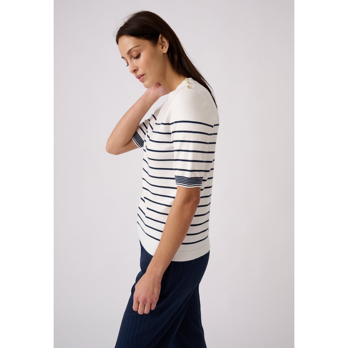 Pull rayé manches aux coudes bleu blanc rayé, DAMART