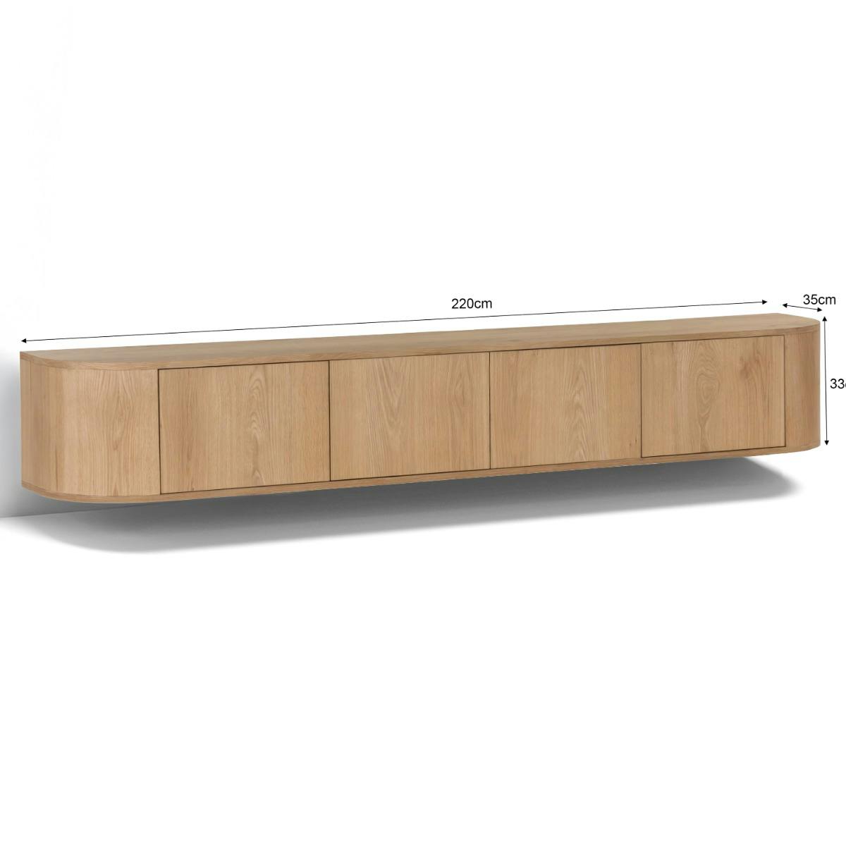 Long meuble TV suspendu en chêne, 4 portes LOREN bois clair, PIER IMPORT