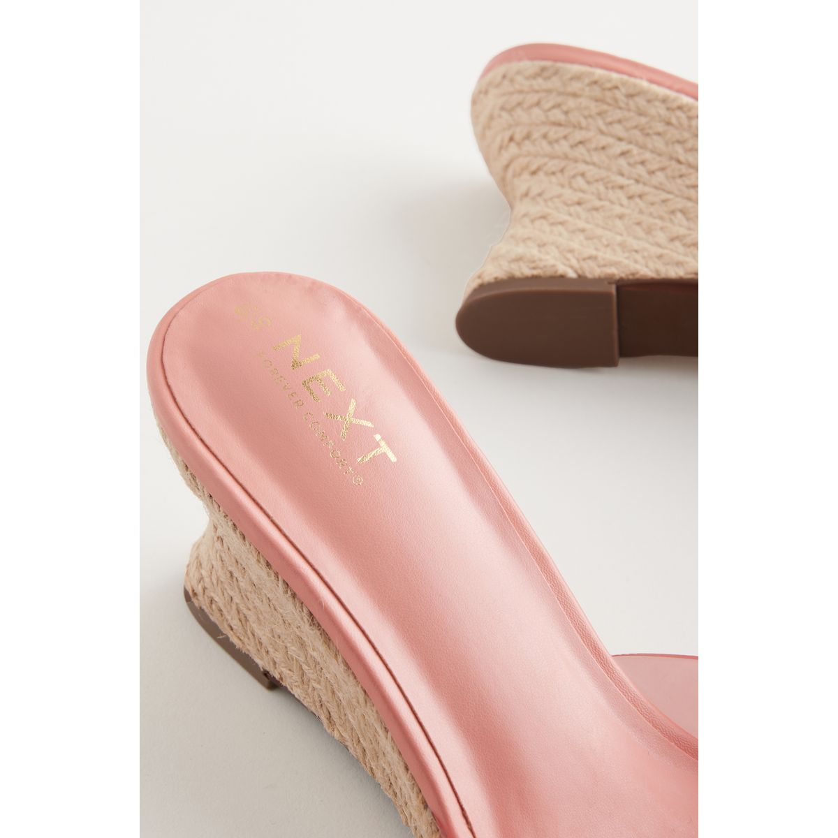Mules espadrilles compensées à bout rond rose, NEXT