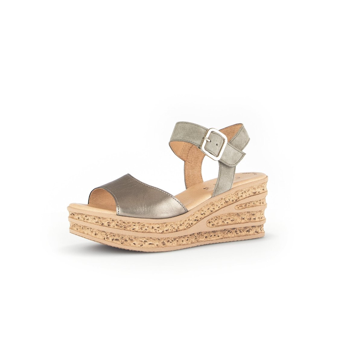 Sandales en cuir à talon compensé beige, GABOR