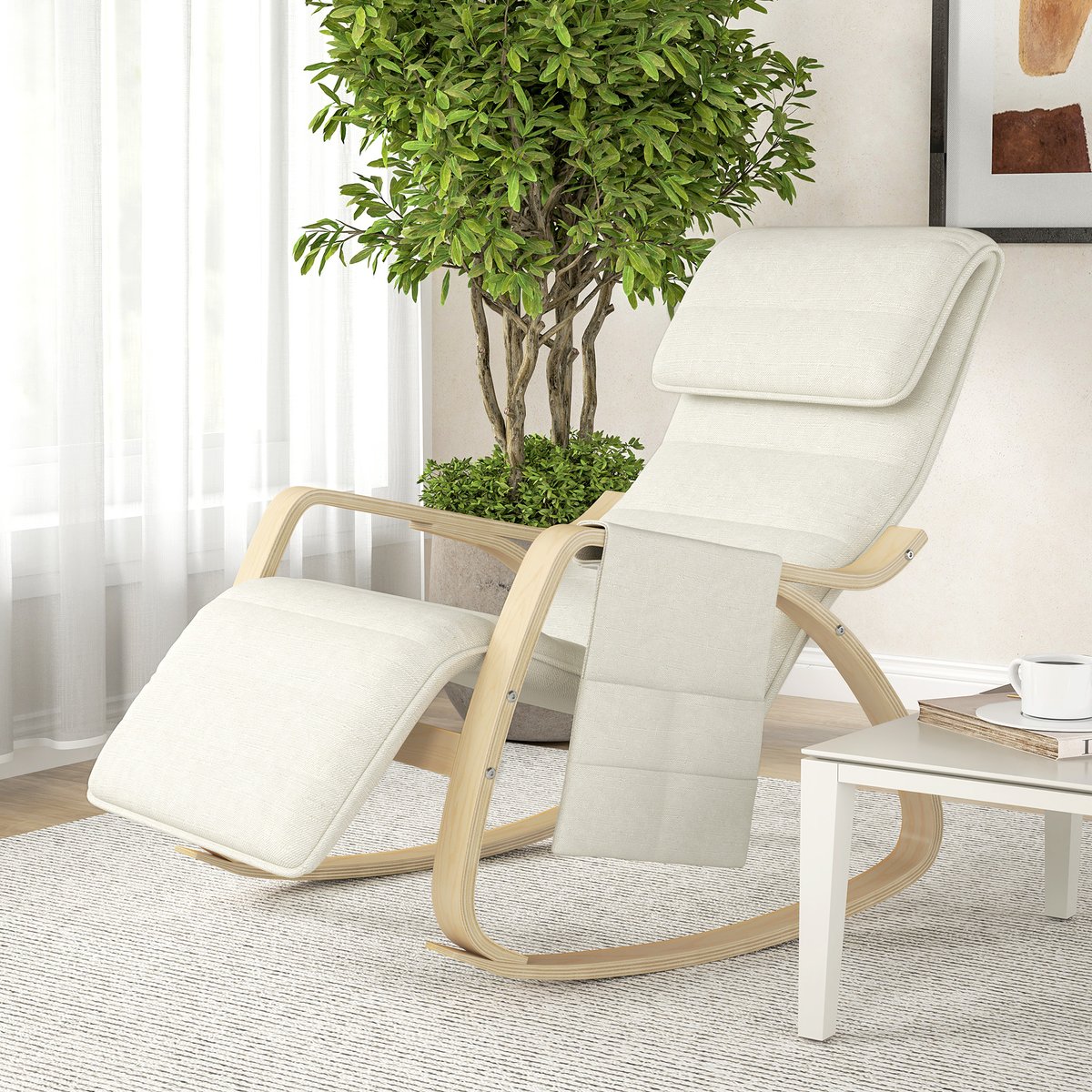 Fauteuil à bascule Lin Crème crème, HOMCOM