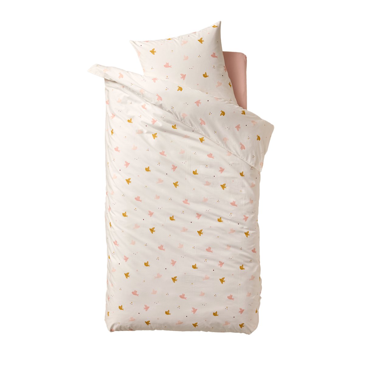Parure housse de couette et taie d'oreiller HIRONDELLES blanc imprimé, VERTBAUDET
