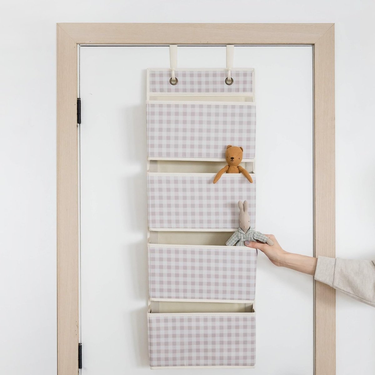 Rangement mural en tissu recyclé vichy beige, 3 SPROUTS