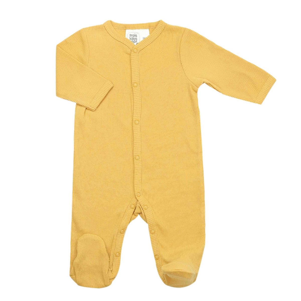 Pyjama coton bébé - maille côtelée #edbe00, TROIS KILOS SEPT