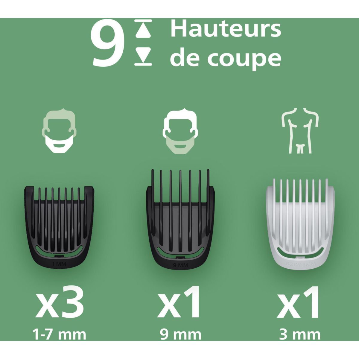 Tondeuse multi usages MG3935/15 Series 3000, 9 hauteurs de coupe, précision 1 mm, autonomie 70mn couleur unique, PHILIPS