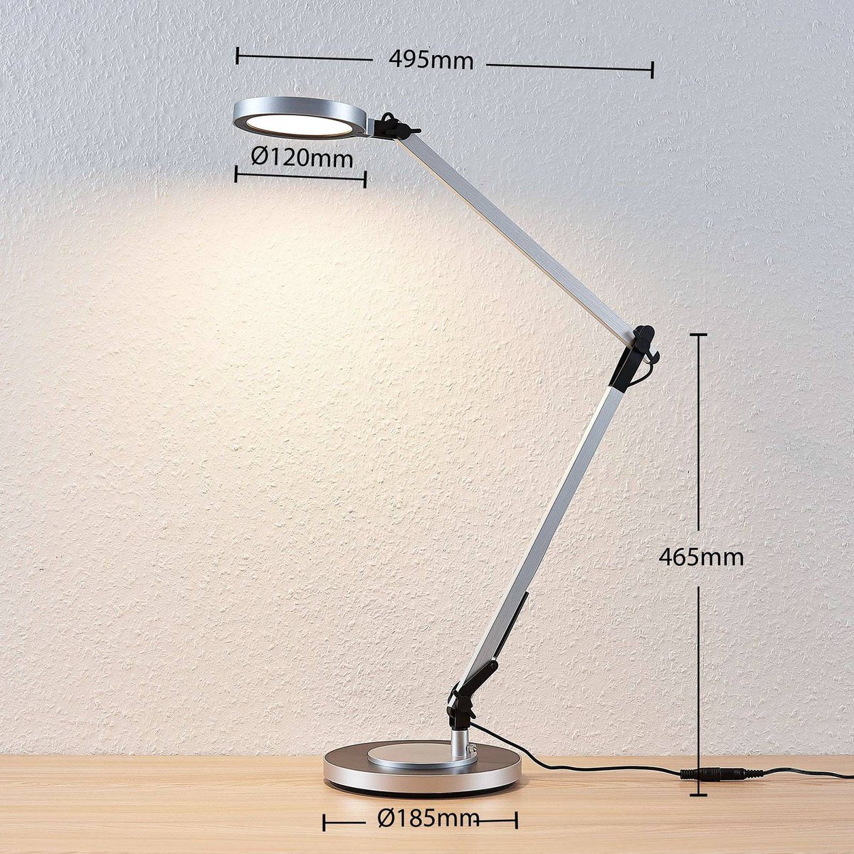 Lampe à poser en métal moderneLED, Rilana argenté, noir, LINDBY