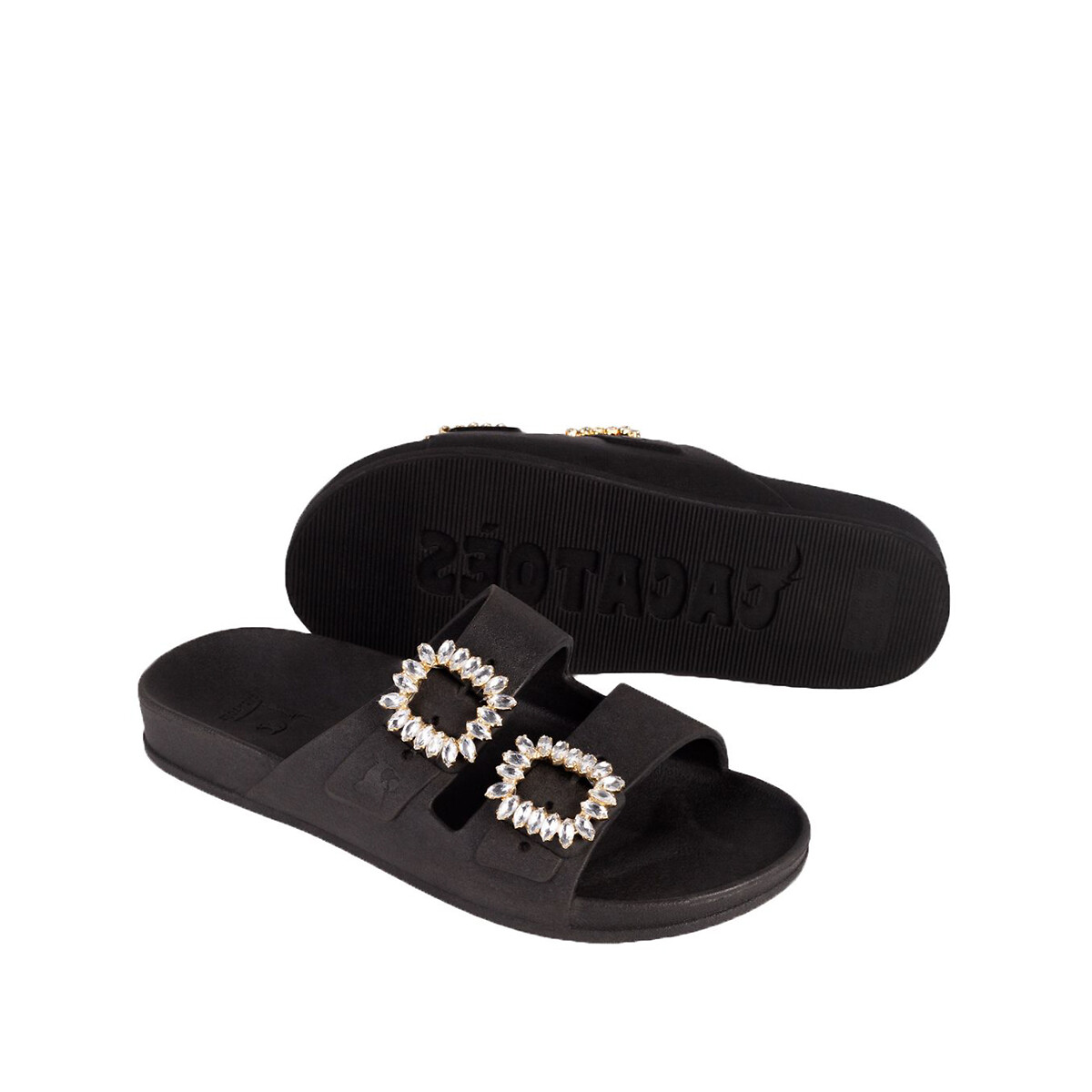 Mules doubles brides bijoux Barra noir, CACATOES