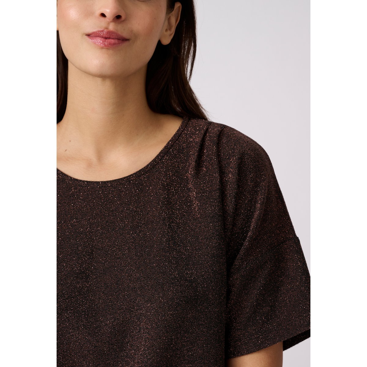 T-shirt en maille brillante marron chocolat, DAMART
