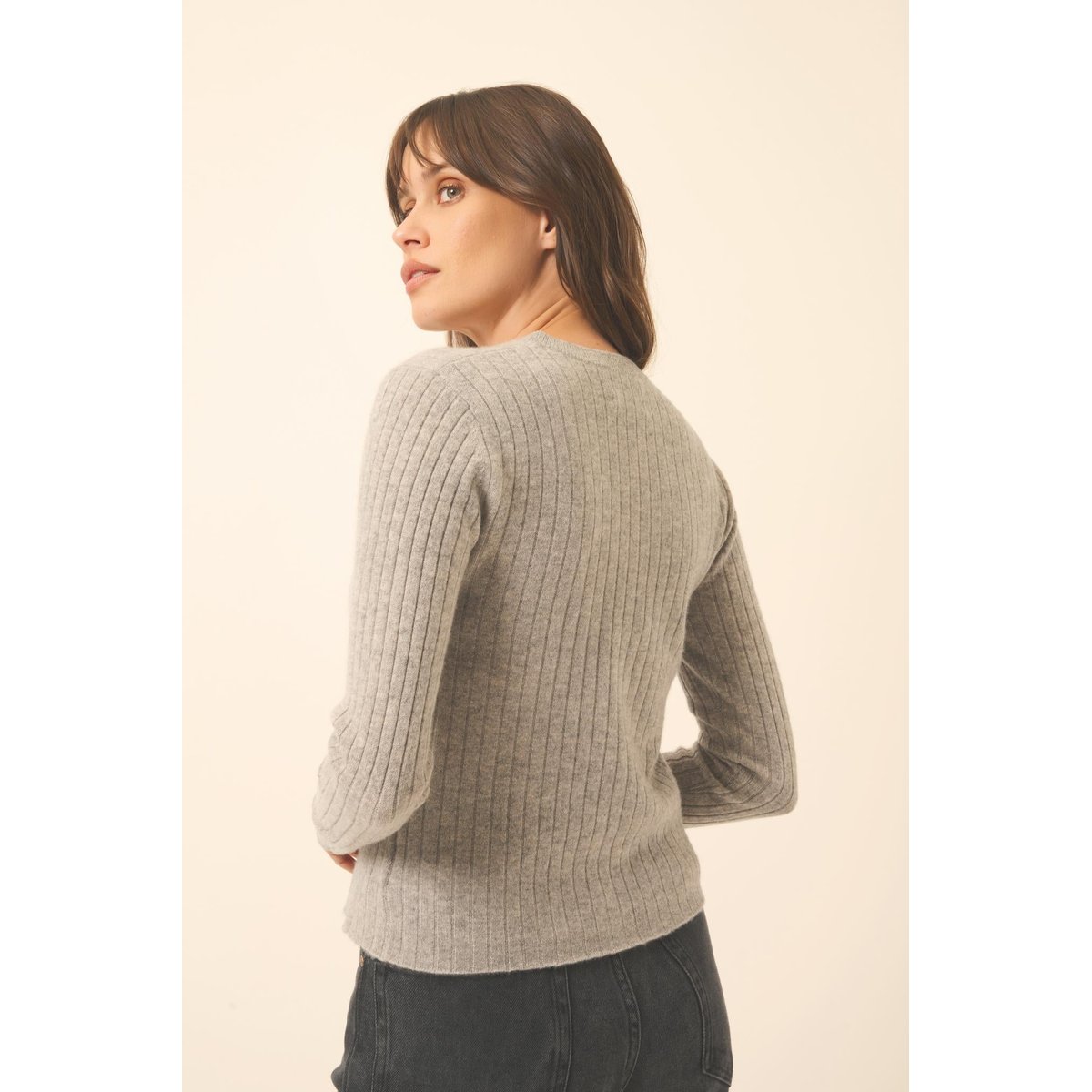 Cardigan Col V Nuage Chiné Camille gris chiné, JUST CASHMERE