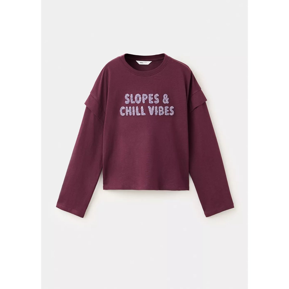 T-shirt coton détail imprimé bordeaux, MANGO KIDS