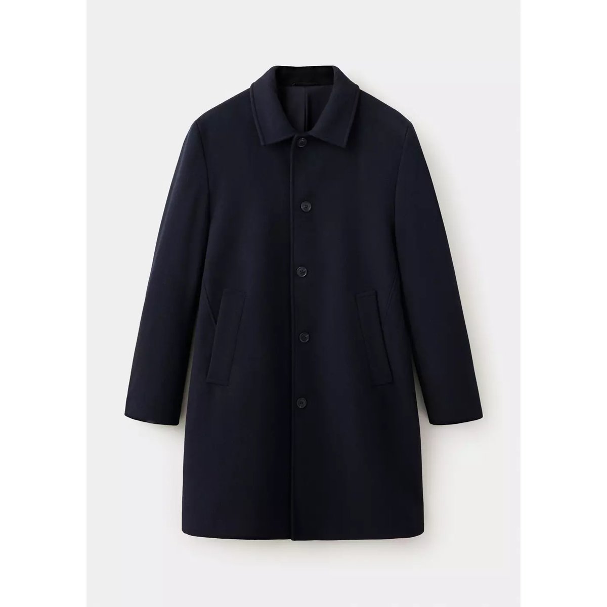Manteau en laine à col chemise bleu nuit, MANGO MAN