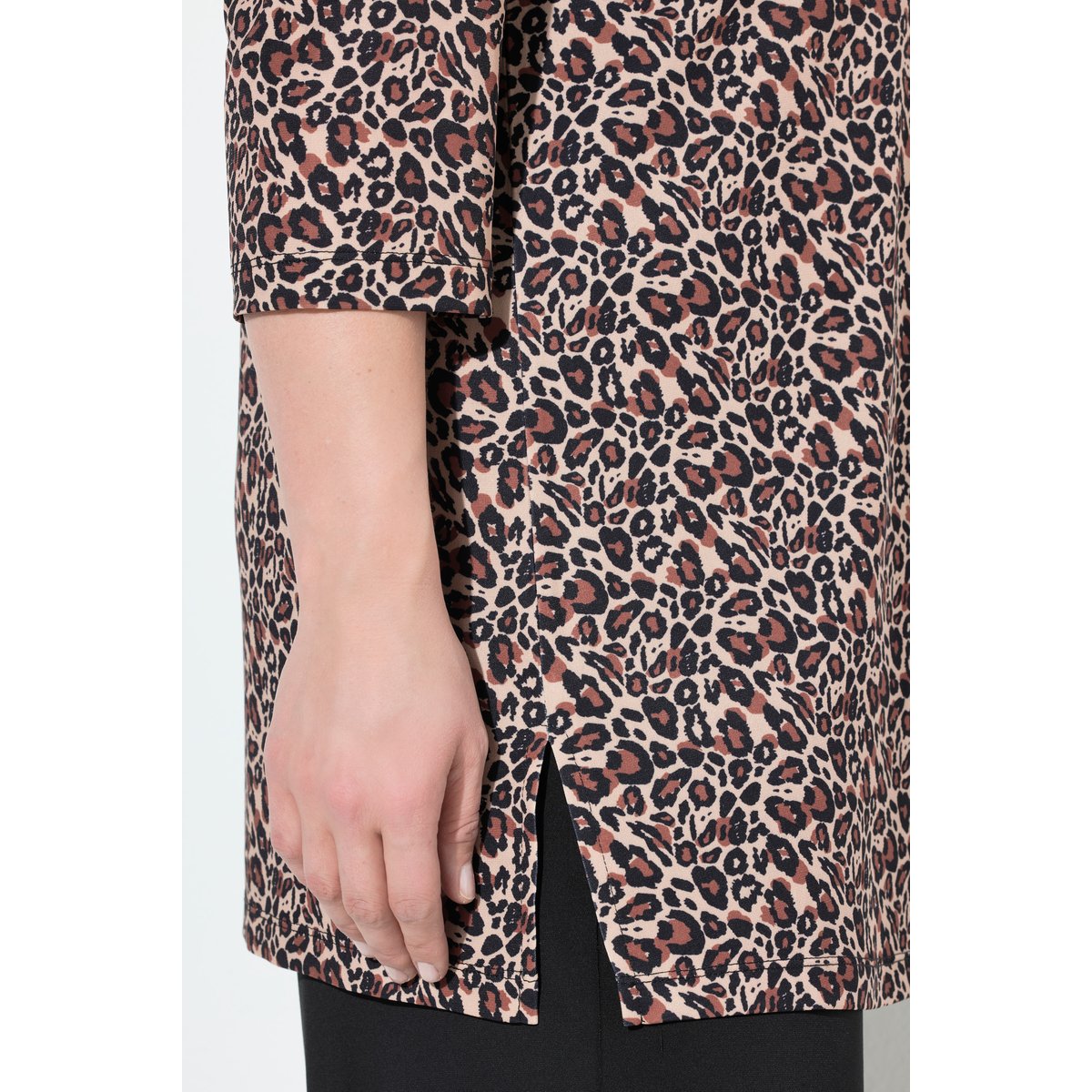 T-shirt long décolleté rond et manches 3/4 noir, ULLA POPKEN