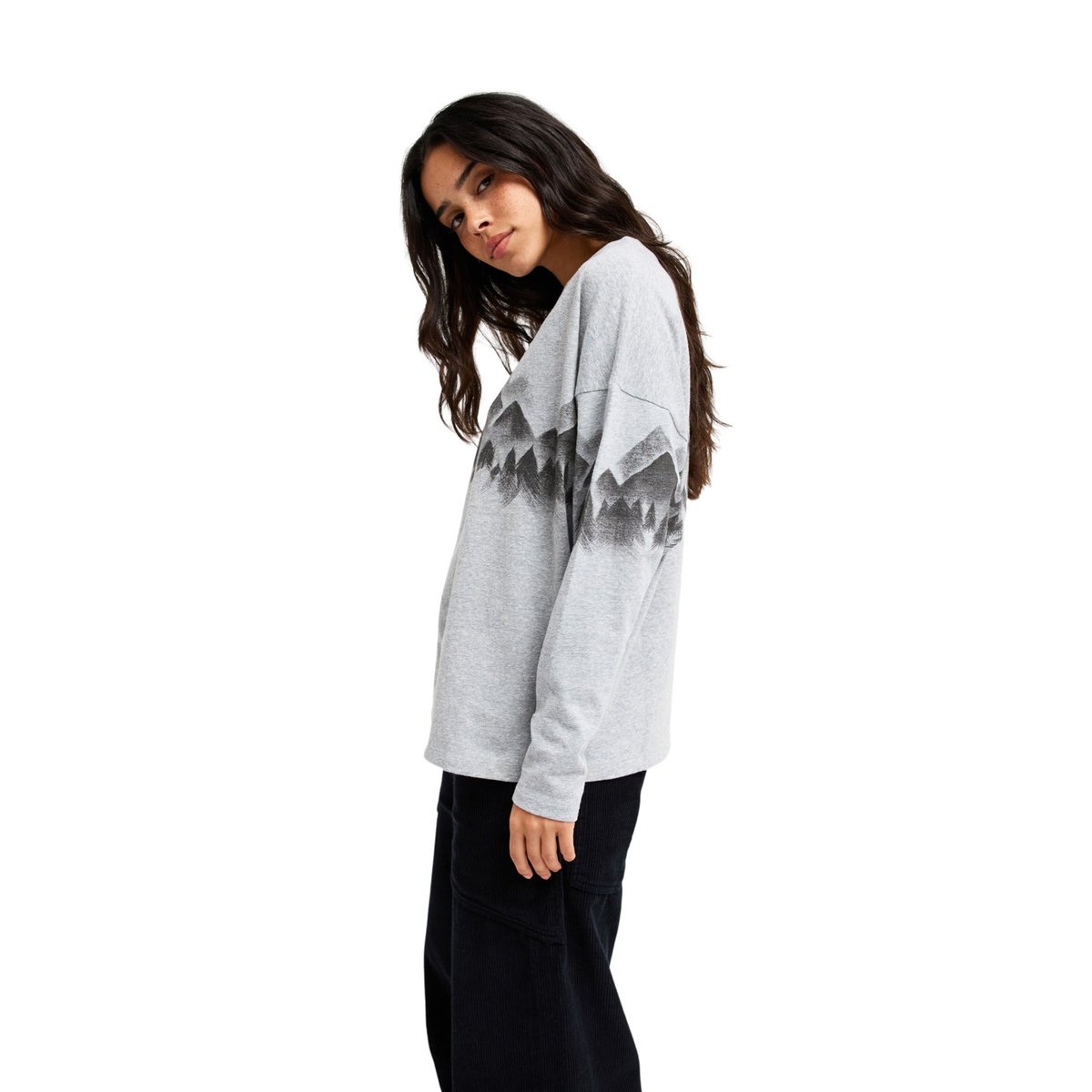 T-shirt oversize à manches longues HAPPINESS IS SURFING. gris heather grey, ROXY